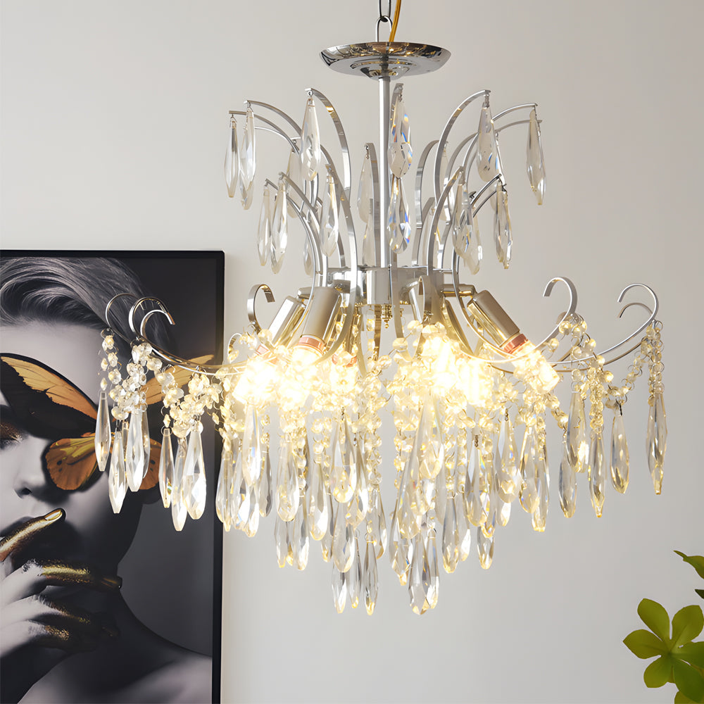 Elegant French Style Glass Crystal Chandelier 3 Color Dimming Luxury Pendant Ceiling Lamp