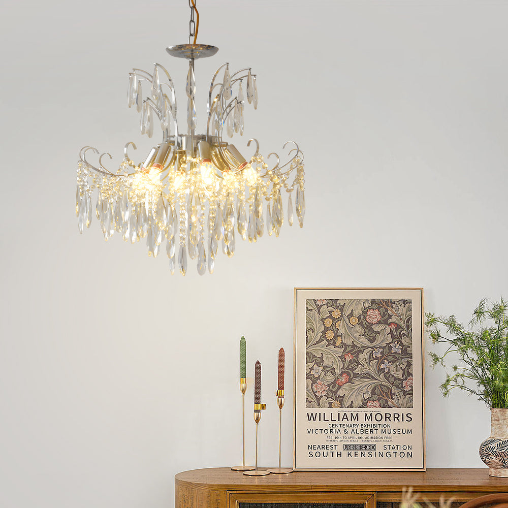 Elegant French Style Glass Crystal Chandelier 3 Color Dimming Luxury Pendant Ceiling Lamp