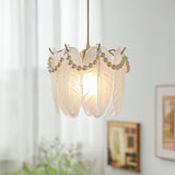 Elegant French Style Glass Feather and Seashell Chandelier with 3 Step Dimming for Bedrooms and Living Rooms