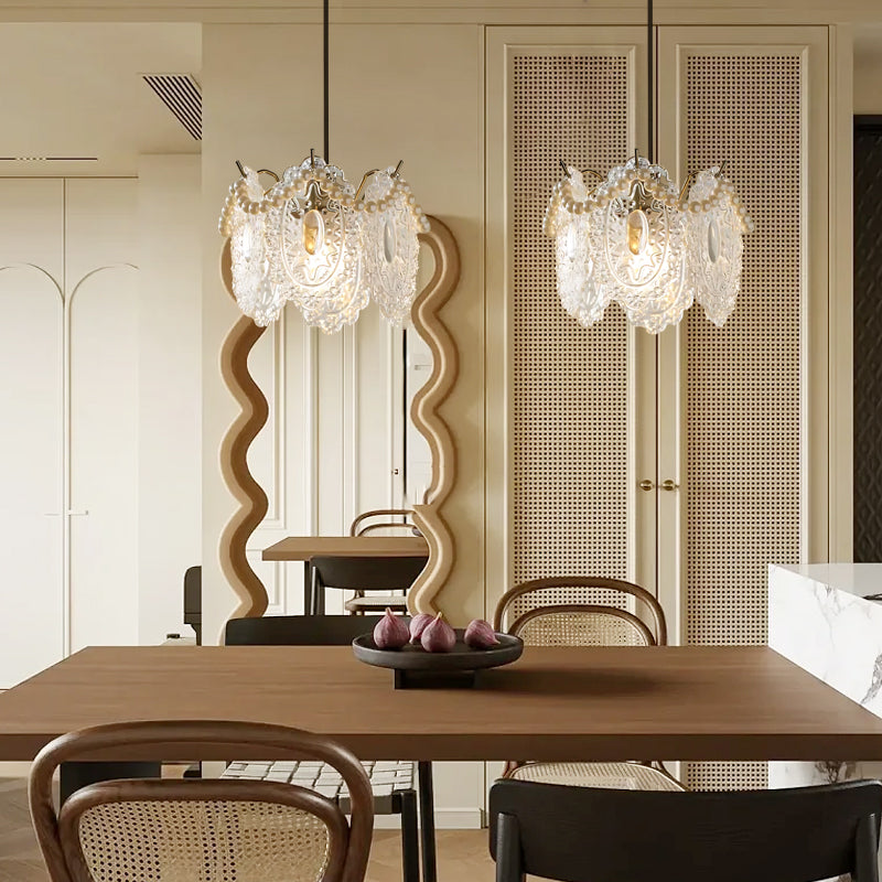 Elegant French Style Glass Feather and Seashell Chandelier with 3 Step Dimming for Bedrooms and Living Rooms