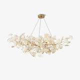Elegant Ginkgo Leaf Porcelain Chandelier Linear Metal Branch Light in Gold Finish