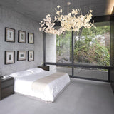 Elegant Ginkgo Leaf Porcelain Chandelier Linear Metal Branch Light in Gold Finish