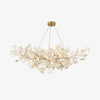 Elegant Ginkgo Leaf Porcelain Chandelier Linear Metal Branch Light in Gold Finish