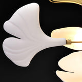 Elegant Ginkgo Leaf Porcelain Chandelier Linear Metal Branch Light in Gold Finish