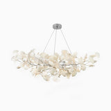 Elegant Ginkgo Leaf Porcelain Chandelier Linear Metal Branch Light in Gold Finish