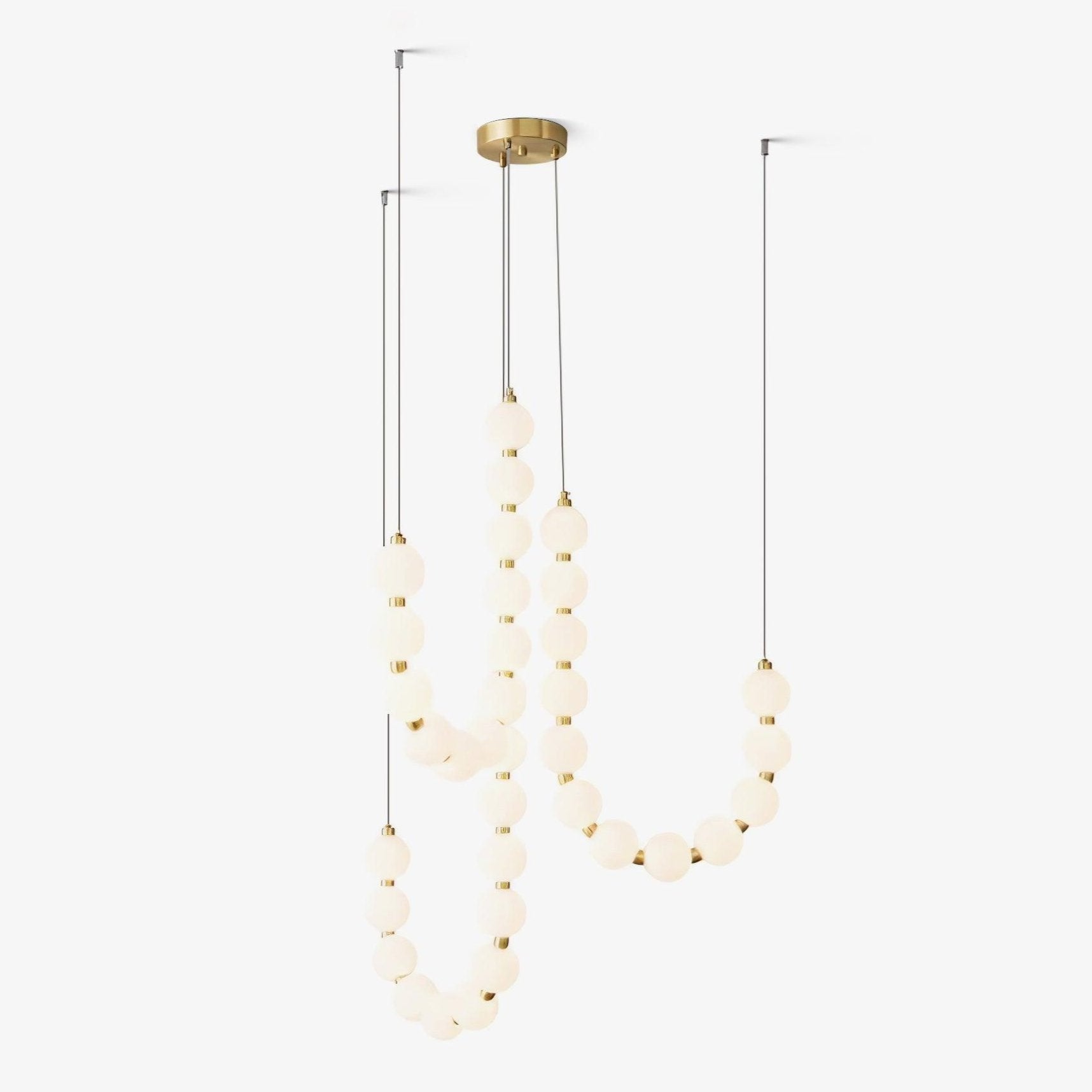 Elegant Glass Pearl Necklace Chandelier Brass and White Globe Modern Ceiling Light Fixture