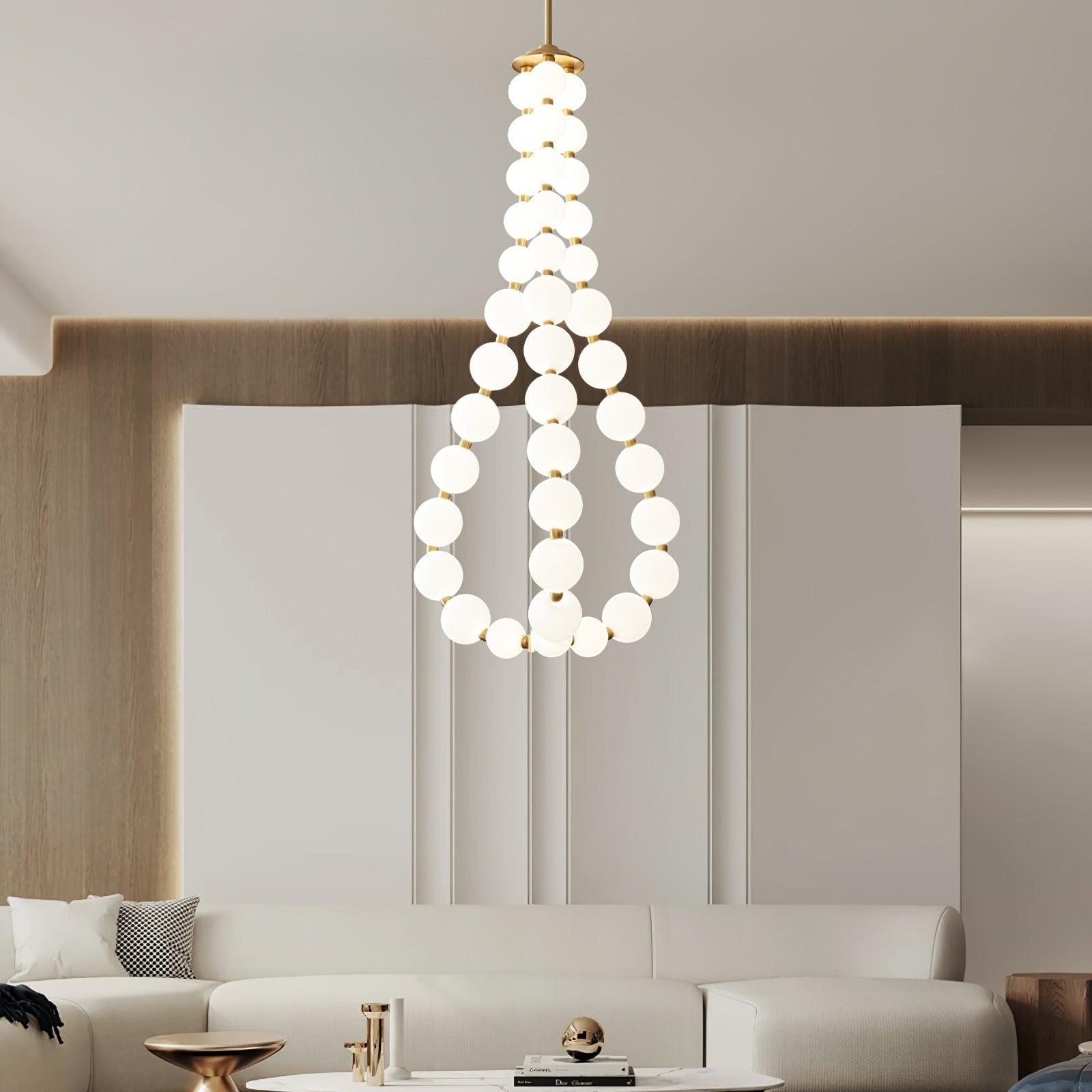 Elegant Glass Pearl Necklace Chandelier Brass and White Globe Modern Ceiling Light Fixture