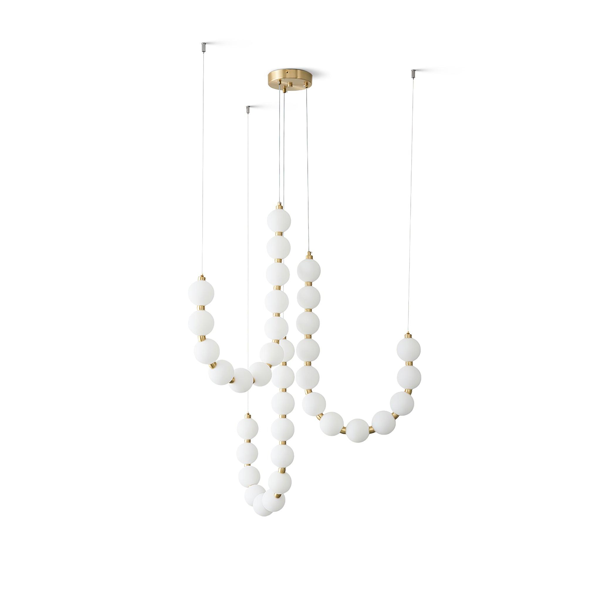 Elegant Glass Pearl Necklace Chandelier Brass and White Globe Modern Ceiling Light Fixture