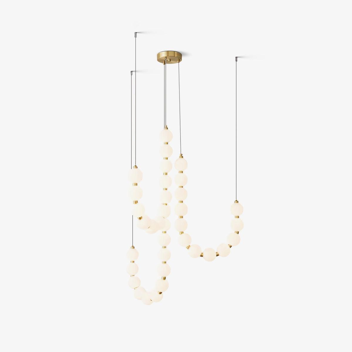 Elegant Glass Pearl Necklace Chandelier Brass and White Globe Modern Ceiling Light Fixture