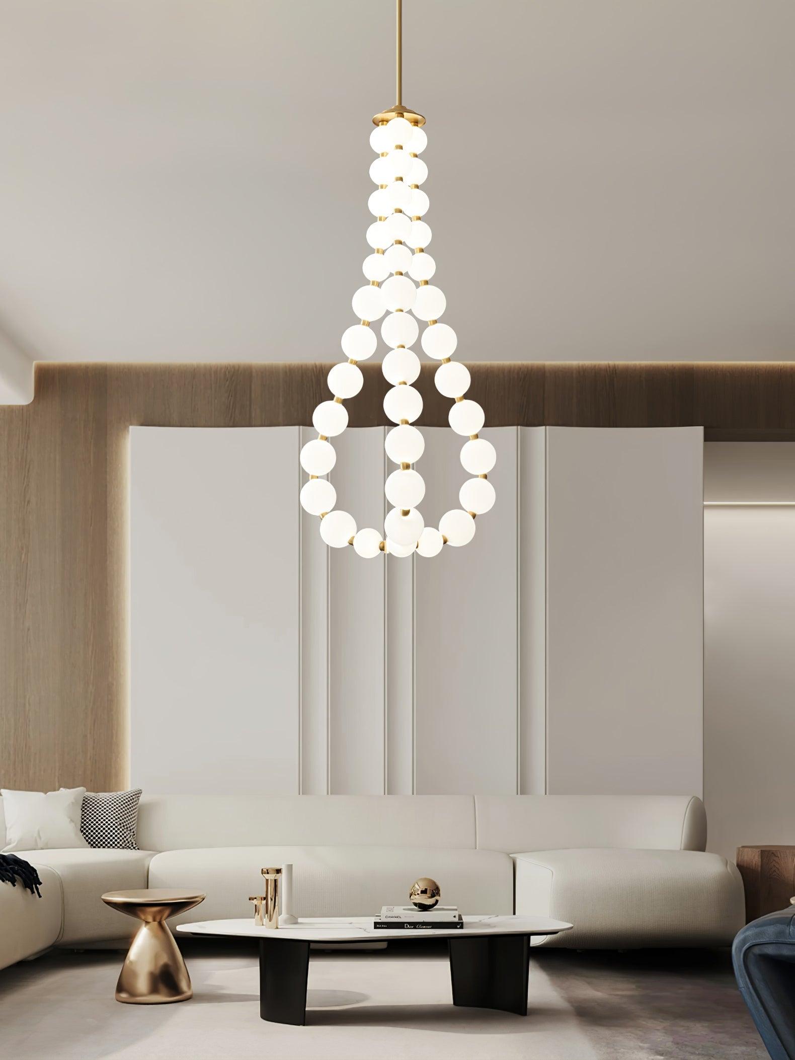 Elegant Glass Pearl Necklace Chandelier Brass and White Globe Modern Ceiling Light Fixture