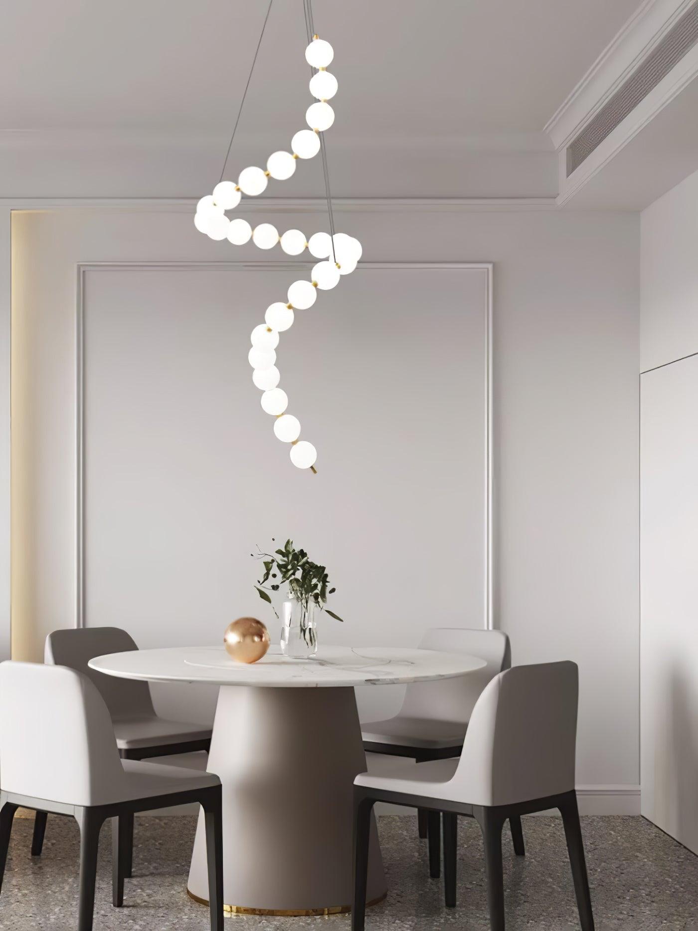 Elegant Glass Pearl Necklace Chandelier Brass and White Globe Modern Ceiling Light Fixture