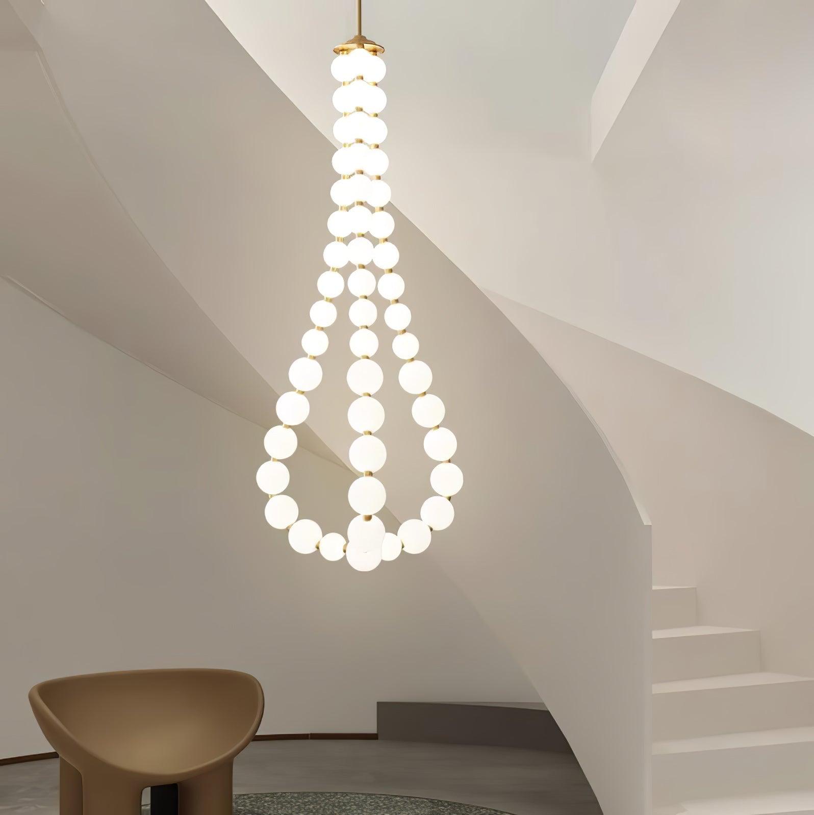 Elegant Glass Pearl Necklace Chandelier Brass and White Globe Modern Ceiling Light Fixture