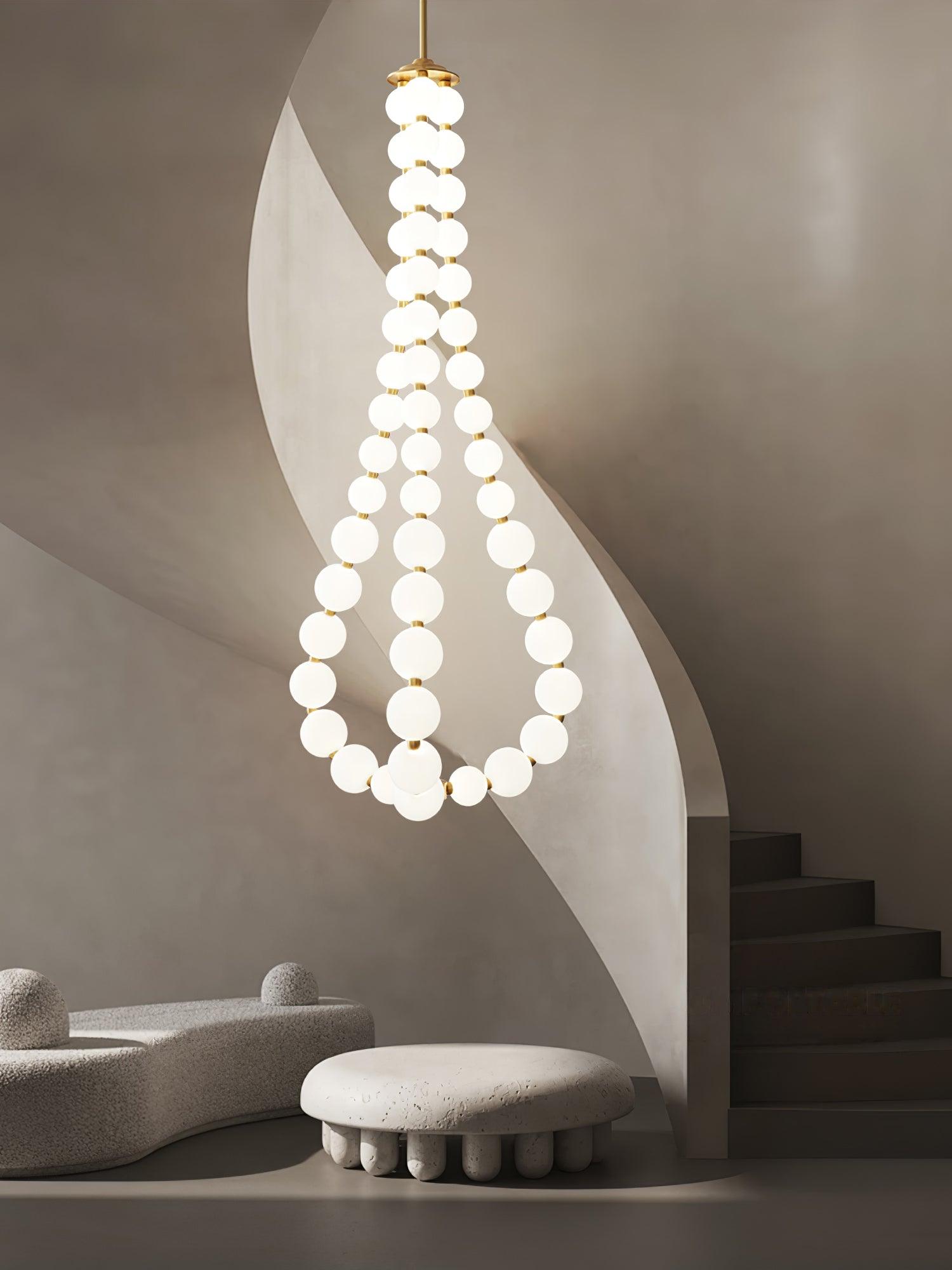 Elegant Glass Pearl Necklace Chandelier Brass and White Globe Modern Ceiling Light Fixture