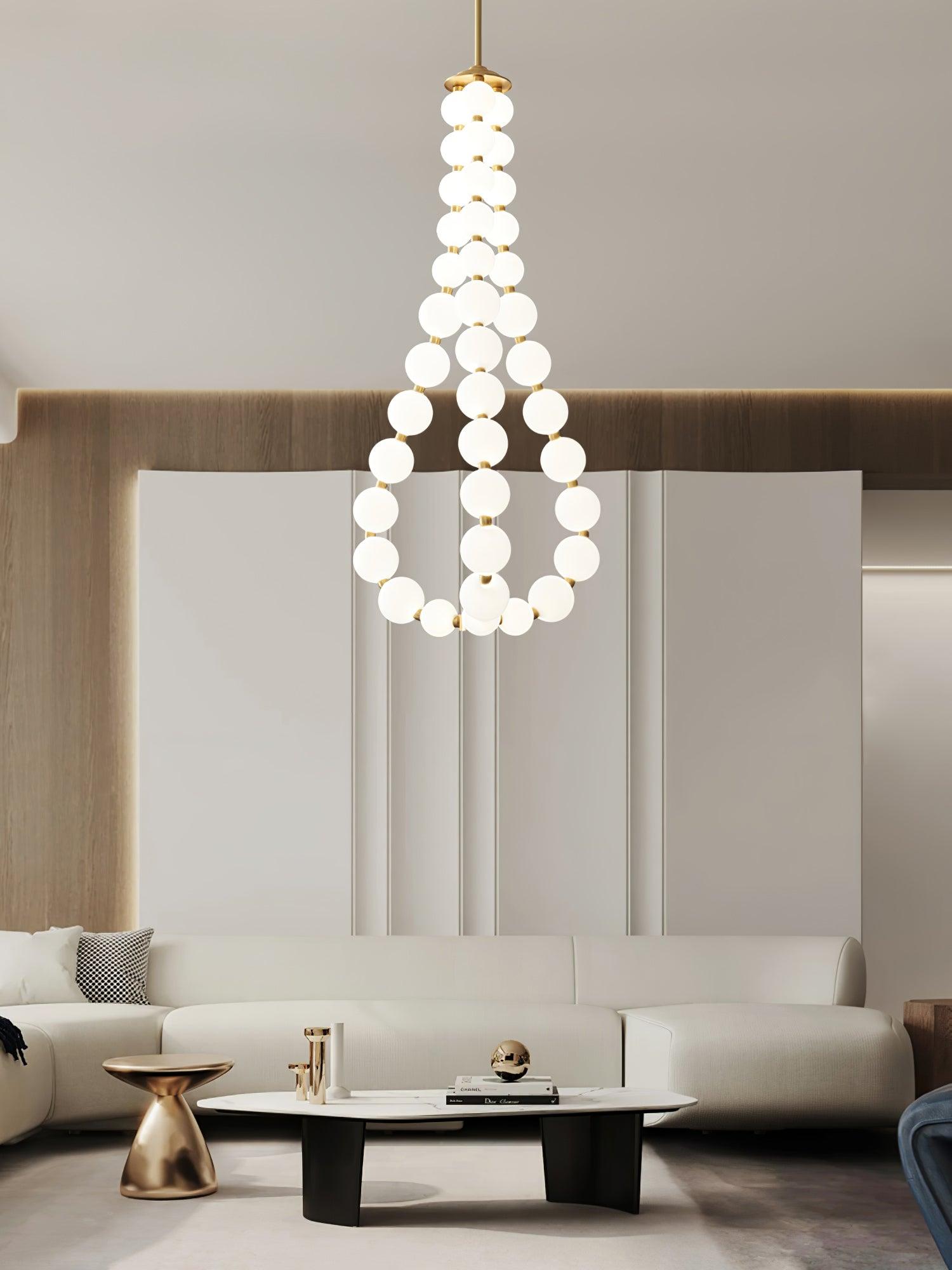 Elegant Glass Pearl Necklace Chandelier Brass and White Globe Modern Ceiling Light Fixture