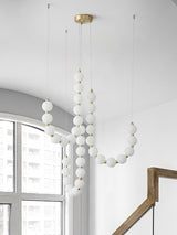 Elegant Glass Pearl Necklace Chandelier Brass and White Globe Modern Ceiling Light Fixture