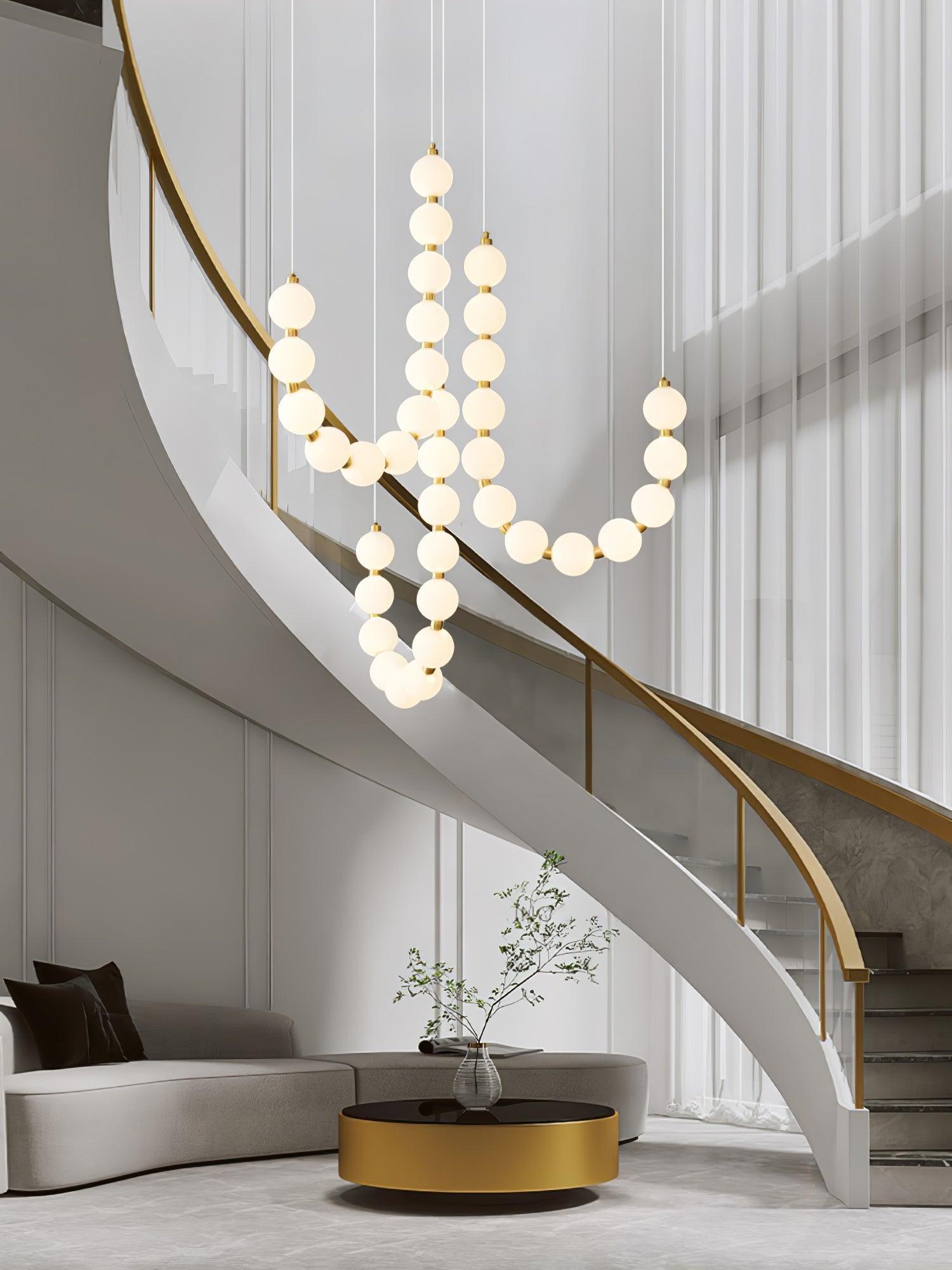 Elegant Glass Pearl Necklace Chandelier Brass and White Globe Modern Ceiling Light Fixture