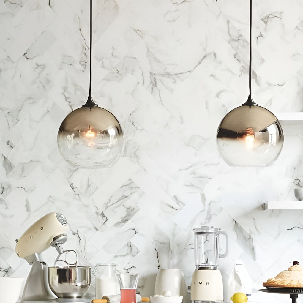 Elegant Glass Sphere Pendant Light Modern LED Hanging Ceiling Lamp for Dining Room and Kitchen Island