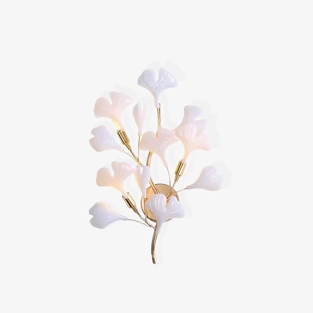 Elegant Gold and White Ginkgo Leaf Wall Sconce Indoor Ceramic Accent Lighting