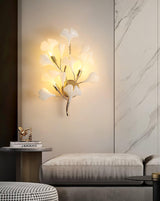 Elegant Gold and White Ginkgo Leaf Wall Sconce Indoor Ceramic Accent Lighting