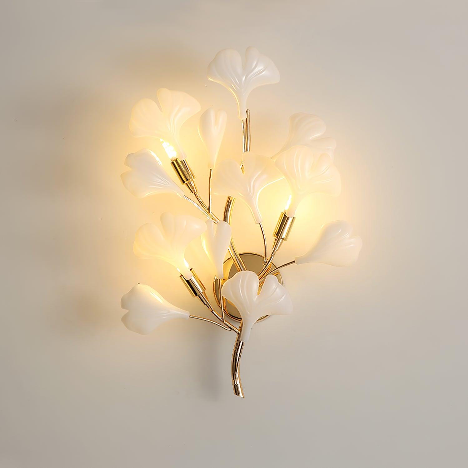 Elegant Gold and White Ginkgo Leaf Wall Sconce Indoor Ceramic Accent Lighting