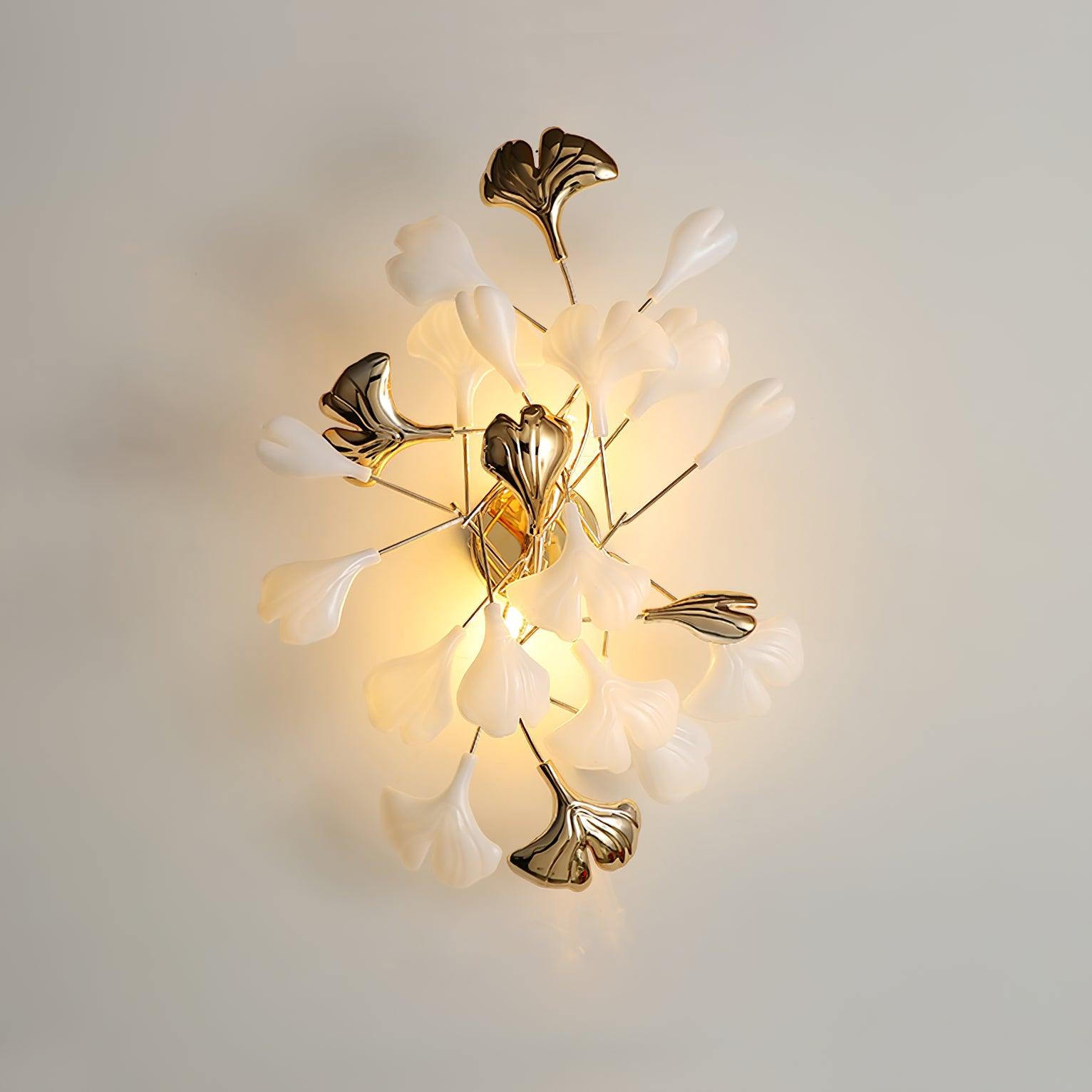 Elegant Gold and White Ginkgo Leaf Wall Sconce Indoor Ceramic Accent Lighting