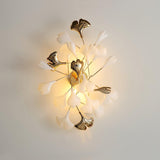 Elegant Gold and White Ginkgo Leaf Wall Sconce Indoor Ceramic Accent Lighting