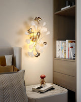 Elegant Gold and White Ginkgo Leaf Wall Sconce Indoor Ceramic Accent Lighting