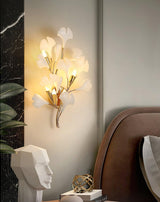 Elegant Gold and White Ginkgo Leaf Wall Sconce Indoor Ceramic Accent Lighting