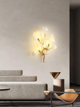 Elegant Gold and White Ginkgo Leaf Wall Sconce Indoor Ceramic Accent Lighting