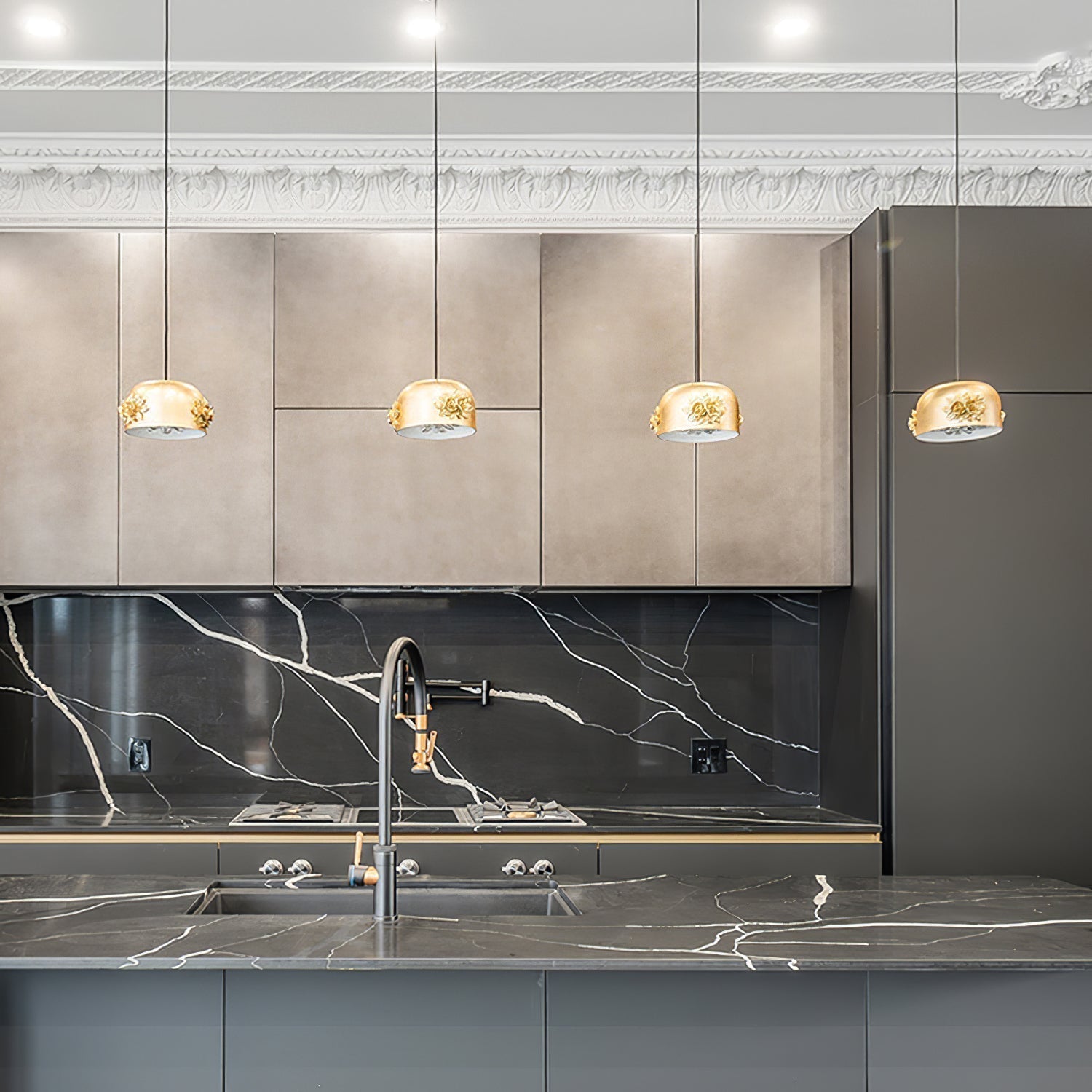 Elegant Gold Crystal Pendant Light Luxury Resin Chandelier with Gold Foil Finish