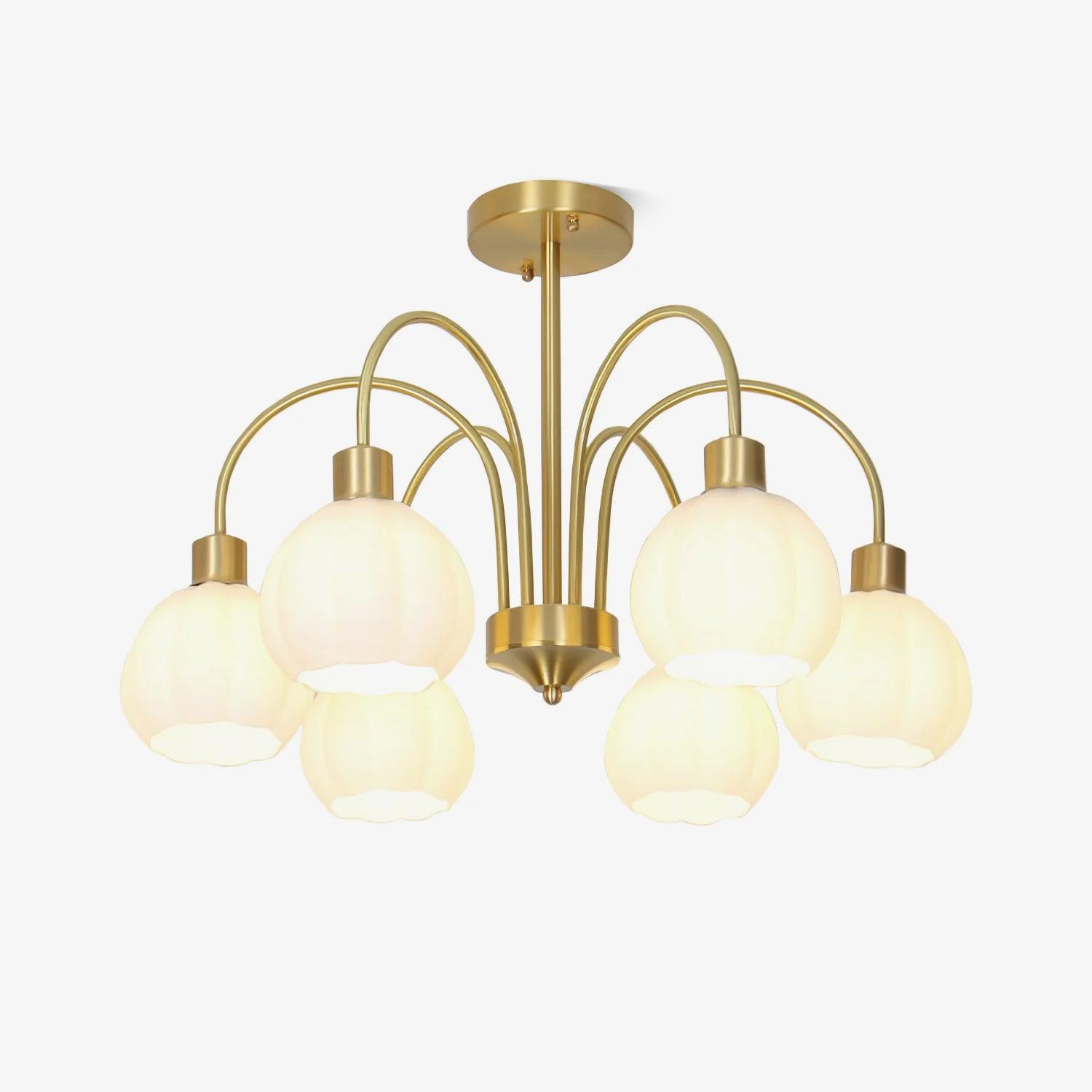 Elegant Gold Pumpkin Glass Chandelier Gasolier Pendant Lighting for Dining and Living Rooms