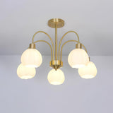 Elegant Gold Pumpkin Glass Chandelier Gasolier Pendant Lighting for Dining and Living Rooms