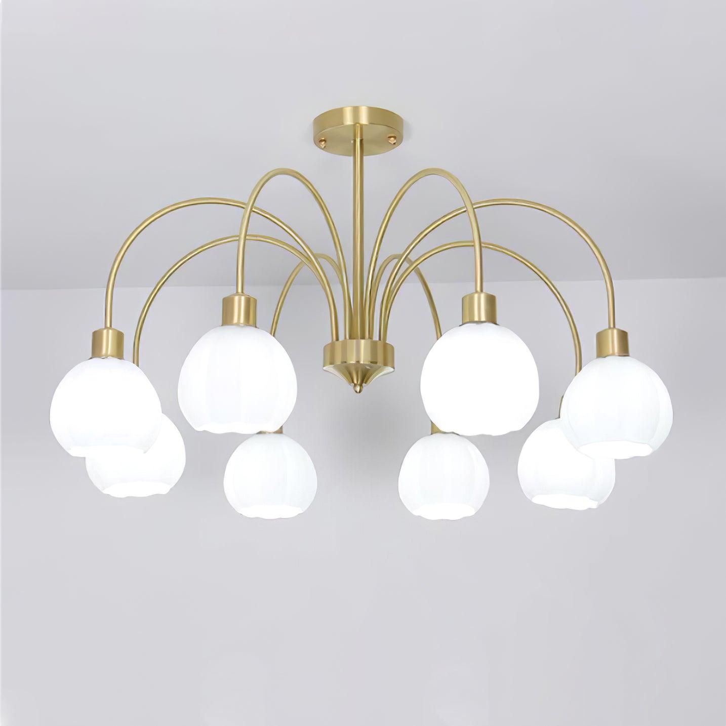 Elegant Gold Pumpkin Glass Chandelier Gasolier Pendant Lighting for Dining and Living Rooms