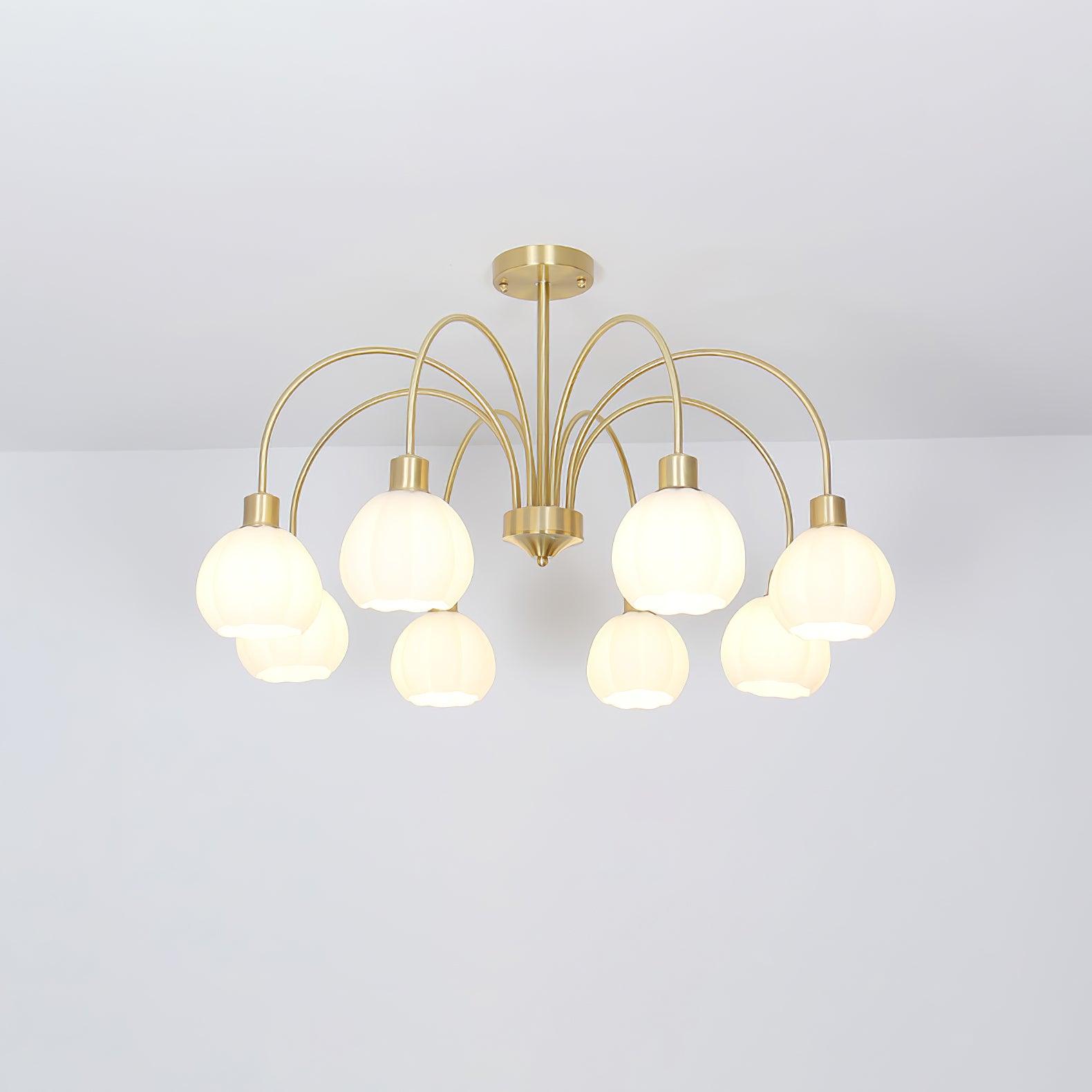 Elegant Gold Pumpkin Glass Chandelier Gasolier Pendant Lighting for Dining and Living Rooms