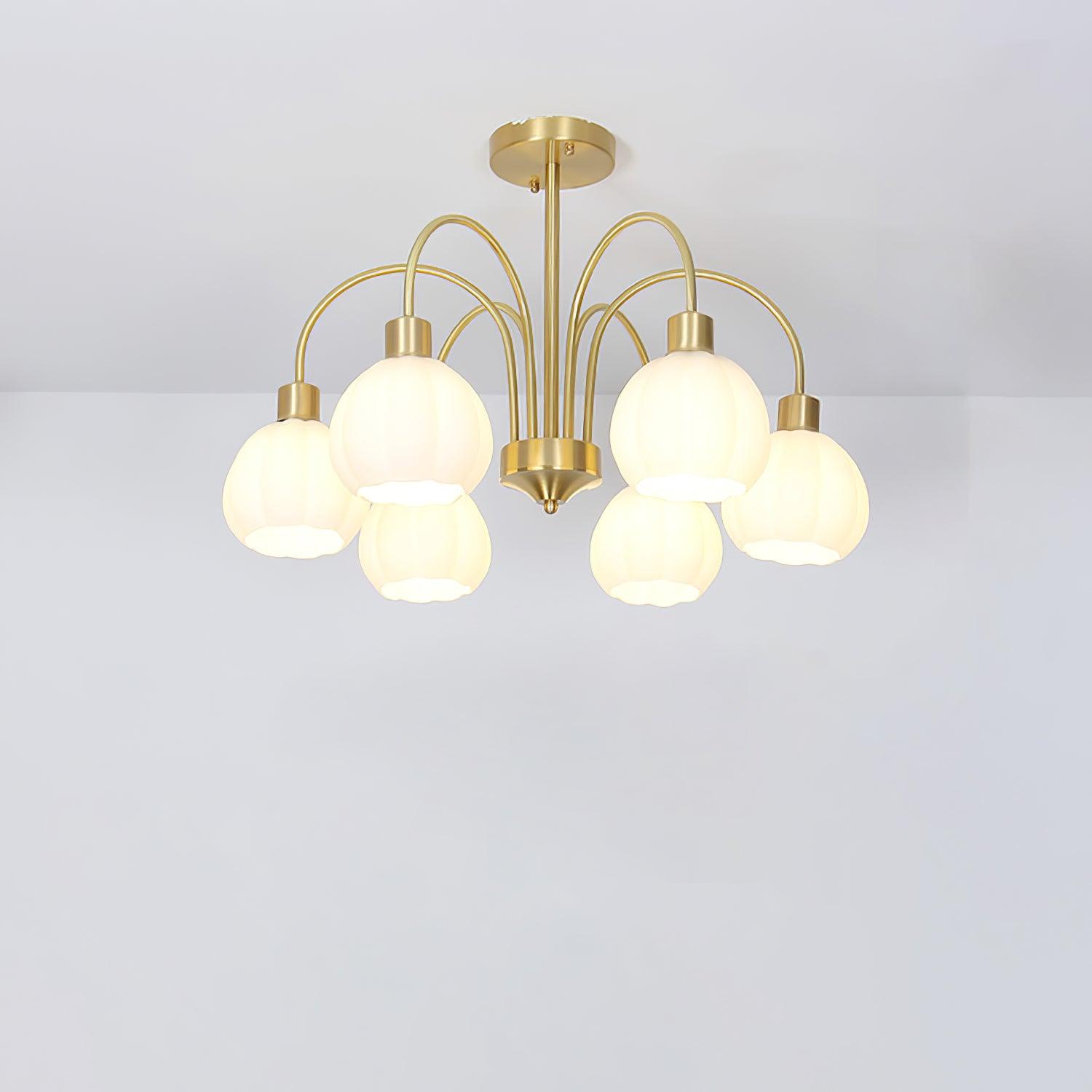Elegant Gold Pumpkin Glass Chandelier Gasolier Pendant Lighting for Dining and Living Rooms