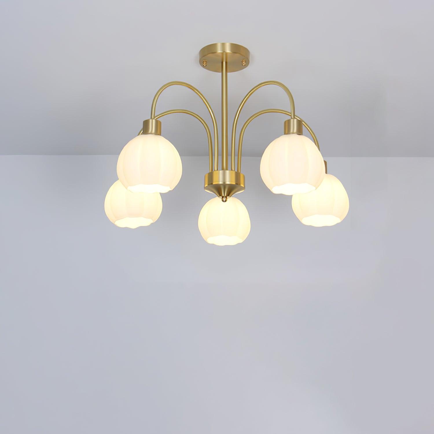 Elegant Gold Pumpkin Glass Chandelier Gasolier Pendant Lighting for Dining and Living Rooms