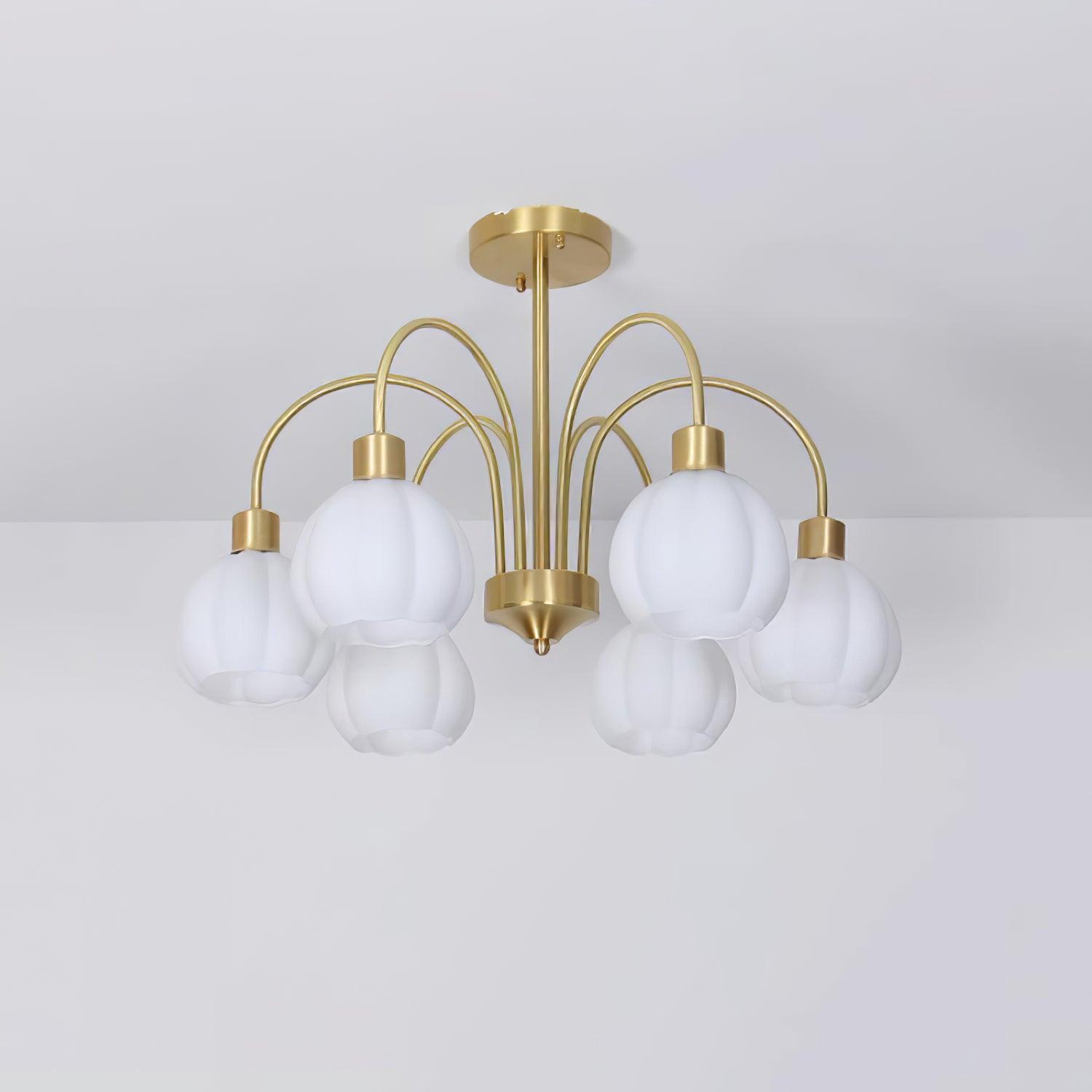 Elegant Gold Pumpkin Glass Chandelier Gasolier Pendant Lighting for Dining and Living Rooms