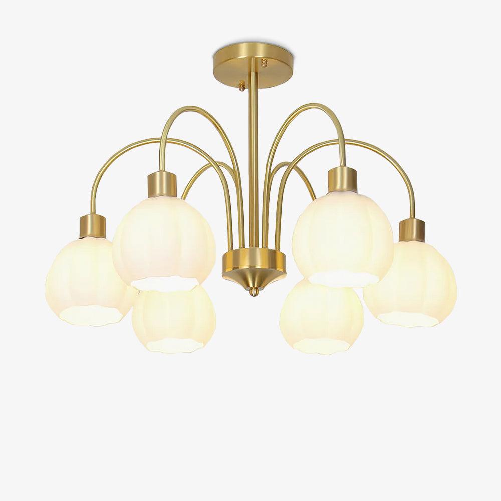 Elegant Gold Pumpkin Glass Chandelier Gasolier Pendant Lighting for Dining and Living Rooms