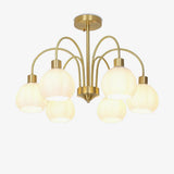 Elegant Gold Pumpkin Glass Chandelier Gasolier Pendant Lighting for Dining and Living Rooms