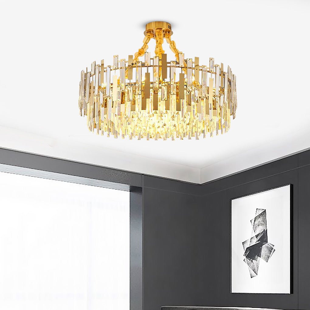 Elegant Golden Round Crystal Chandelier Luxury Modern Pendant Lighting for Dining and Living Rooms