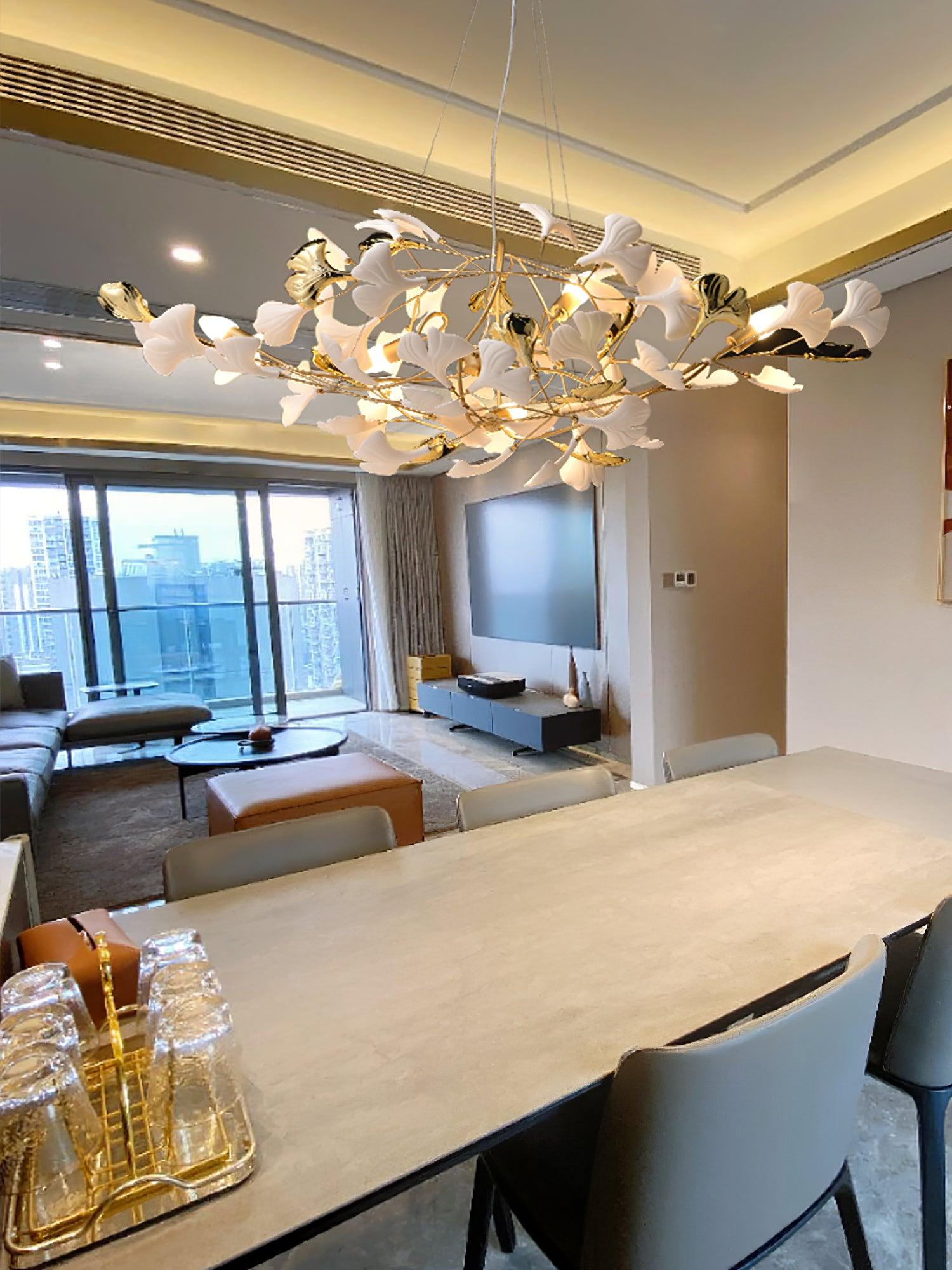 Elegant Handcrafted Ceramic Ginkgo Leaf Chandelier for Modern Luxury Living Rooms