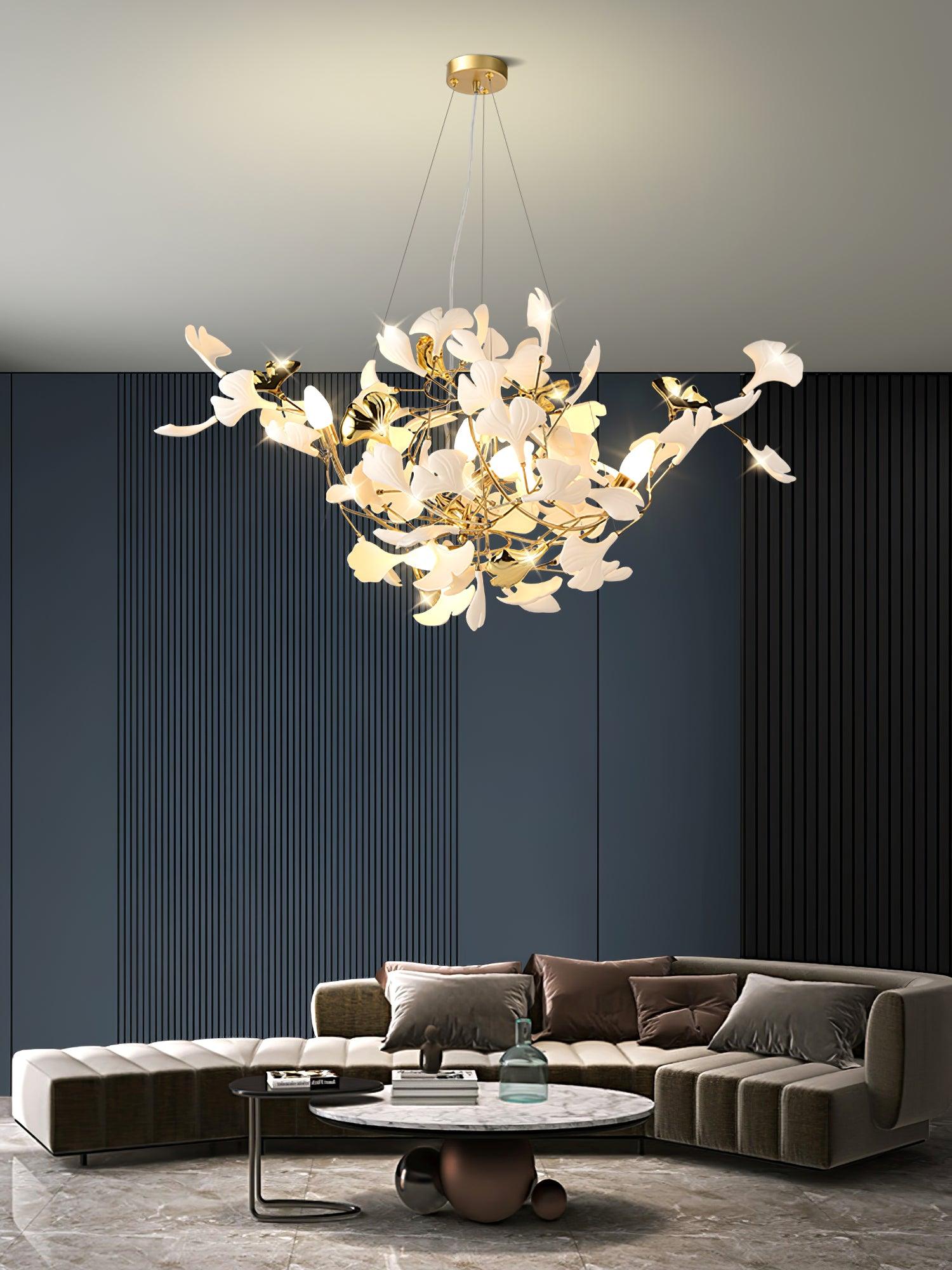 Elegant Handcrafted Ceramic Ginkgo Leaf Chandelier for Modern Luxury Living Rooms