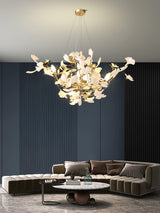 Elegant Handcrafted Ceramic Ginkgo Leaf Chandelier for Modern Luxury Living Rooms