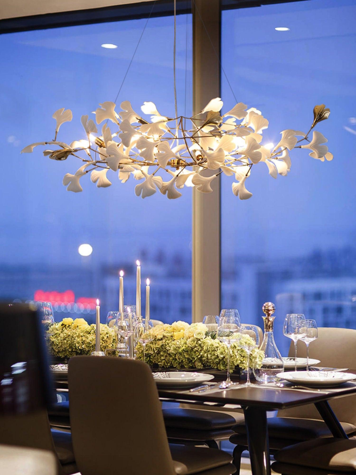 Elegant Handcrafted Ceramic Ginkgo Leaf Chandelier for Modern Luxury Living Rooms