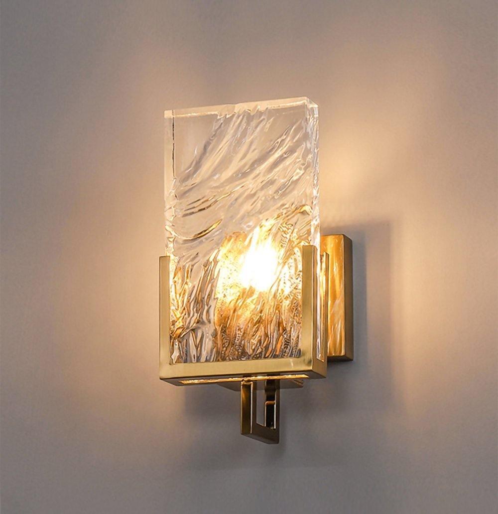 Elegant Ice Crystal Glass Wall Sconce Brass Finish Modern Indoor Light Fixture