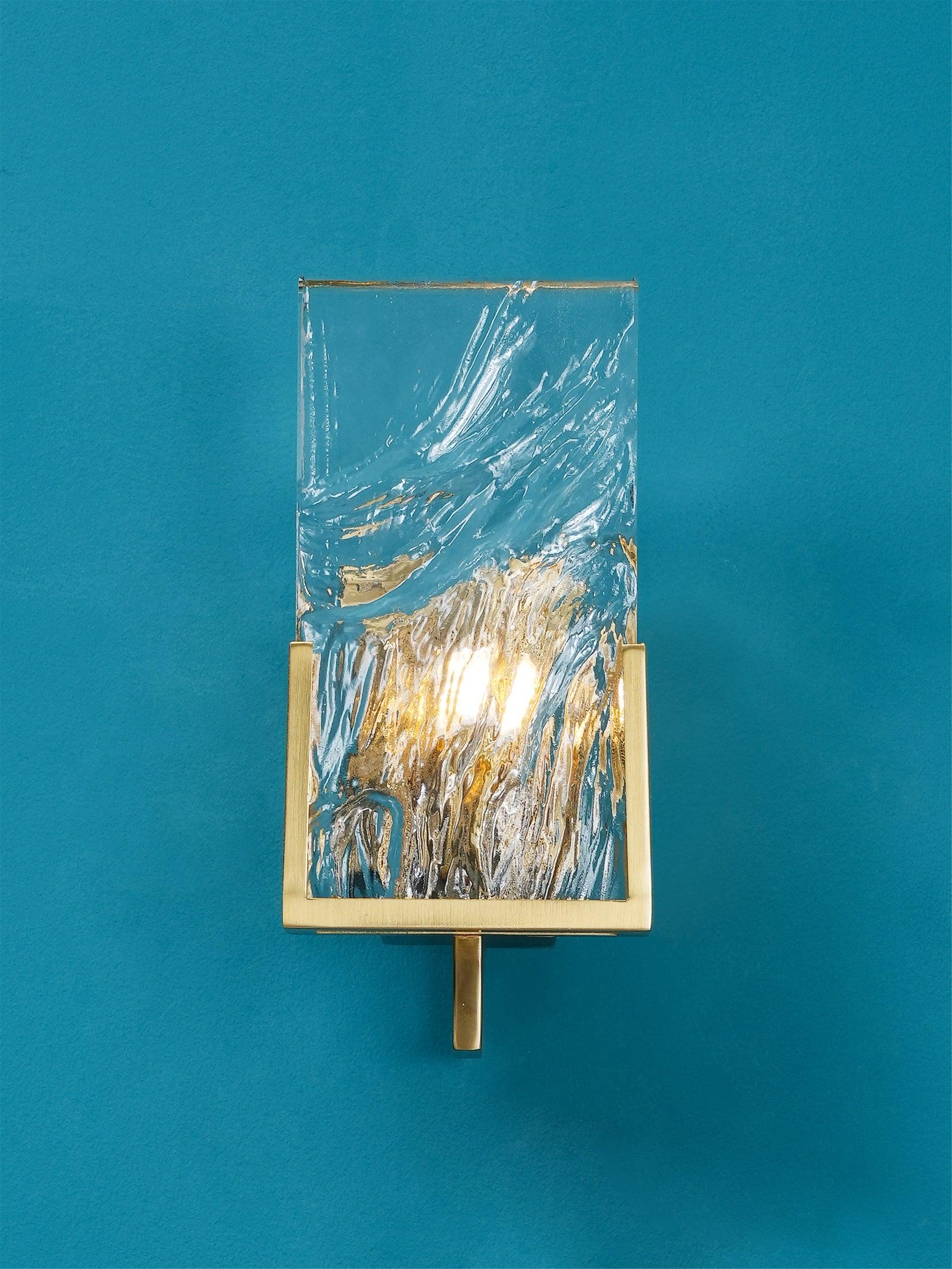 Elegant Ice Crystal Glass Wall Sconce Brass Finish Modern Indoor Light Fixture