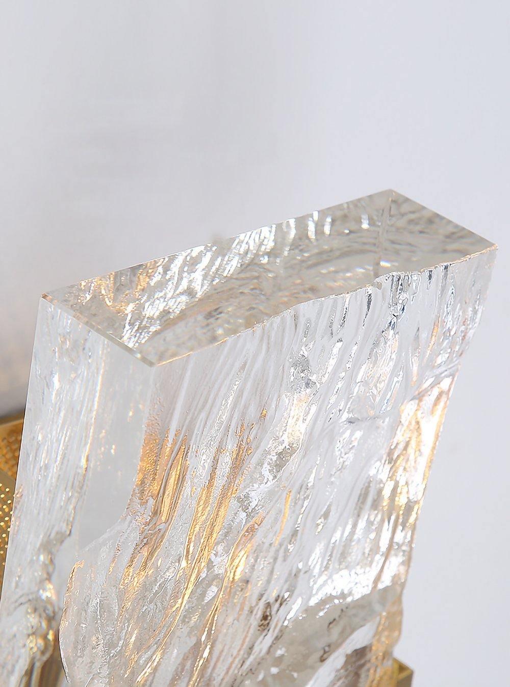 Elegant Ice Crystal Glass Wall Sconce Brass Finish Modern Indoor Light Fixture
