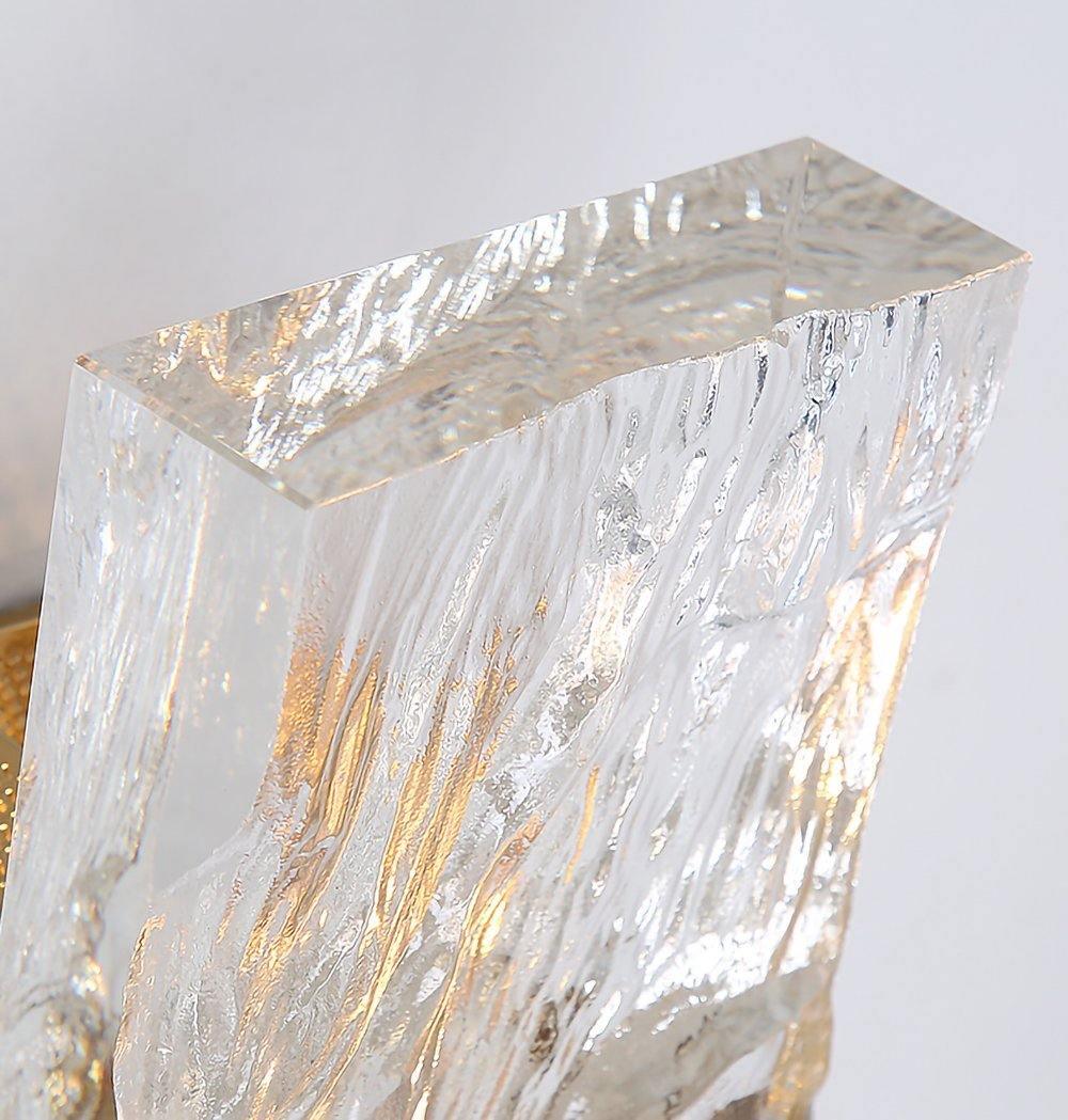 Elegant Ice Crystal Glass Wall Sconce Brass Finish Modern Indoor Light Fixture