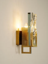 Elegant Ice Crystal Glass Wall Sconce Brass Finish Modern Indoor Light Fixture