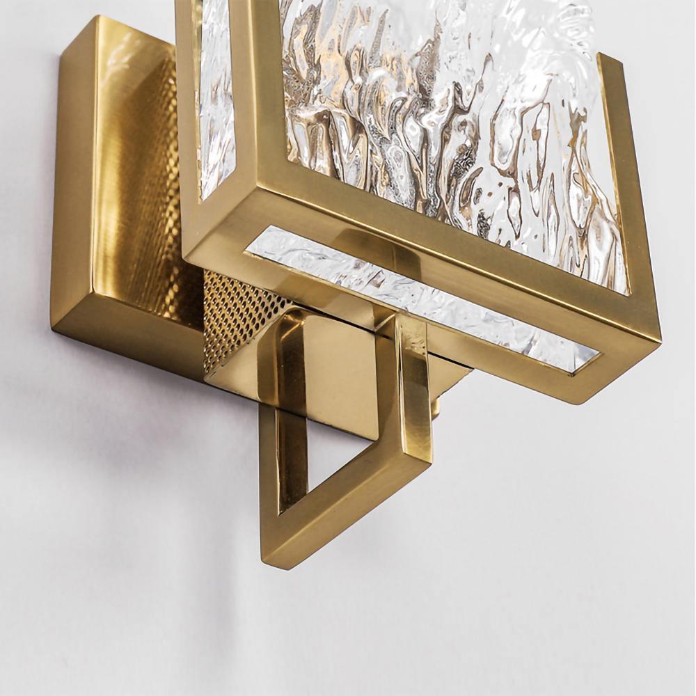 Elegant Ice Crystal Glass Wall Sconce Brass Finish Modern Indoor Light Fixture